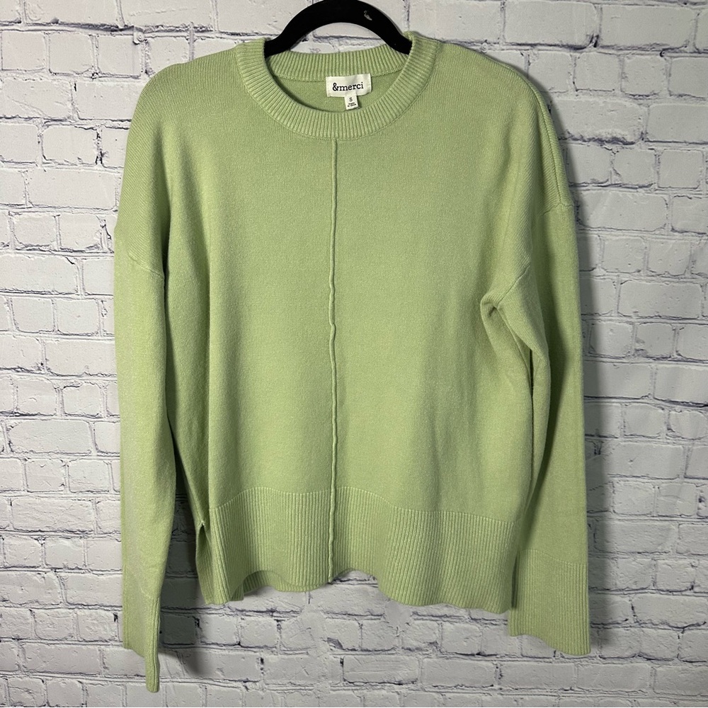 &Merci Women's Pastel Green Crew Neck Sweater
